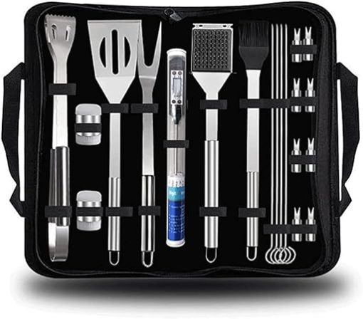 BBQ Grill Accessories Set - 20 PCS Stainless Steel BBQ Tools Set Grilling Utensil Set with Meat Thermometer for Camping Backyard Barbecue Picnic Bonfire