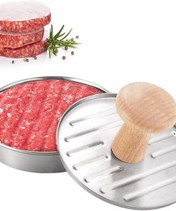 Burger Press Stainless Steel Burger Press, Non-Stick Aluminium Hamburger Mould with Wooden Handle, for BBQ, Kitchen Essential & Grill Accessories