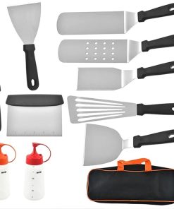 Grilling Accessories BBQ Grill Tools Set, 10PCS Stainless Steel Grilling Kit for Smoker, Camping, Kitchen, Barbecue Utensil Gifts for Men Women with Spatula, Scraper, Bottle