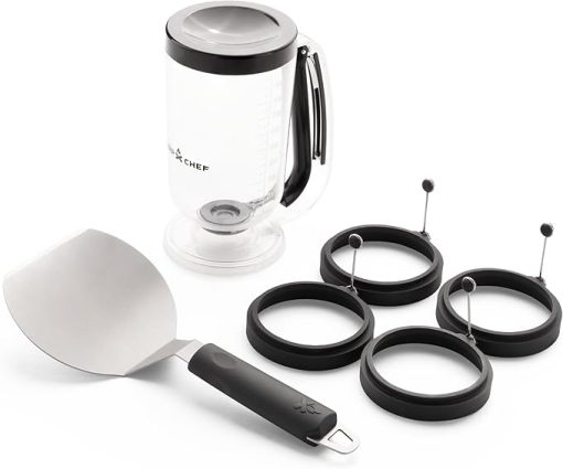 Camp Chef Breakfast Kit - Flat-Top Griddle Accessories Includes Pancake Batter Dispenser, Griddle Spatula & 4 Egg Rings