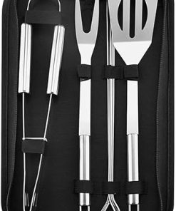 Stainless Steel BBQ Tools Set Spatula Fork Tongs Knife Brush skewers Barbecue Grilling Utensil Camping Outdoor Cooking Tool Set (Color : Silver, Size : 7pcs)