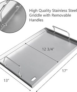 Stainless Steel Grill Plate Griddle 17″x13″ Universal Griddle Pan for Gas Grill Charcoal Electric Grills Gas Stove Flat Top Outdoor BBQ Cooking Accessory with Removable Handles 2