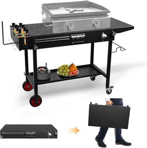 Portable Grill Tables for Outside,Movable Folding Grill Cart with Wheels,Blackstone Table/Blackstone griddle stand with Large Space,Universal blackstone table Fit 17" Or 22" Griddle