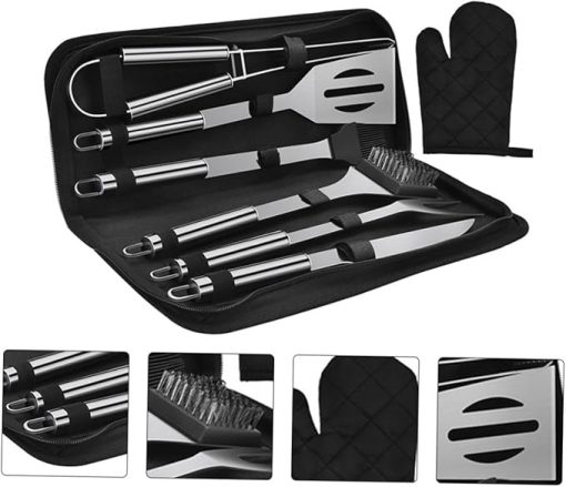 7pcs Stainless Steel BBQ Tool Set Grill Scraper Tray Accessories for Outdoor Grill - Image 2