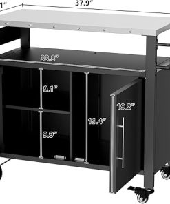 Outdoor Grill Cart with Stainless Steel Top, Outdoor Grill Table with Storage Cabinet for Patio, Kitchen Prep, Grilling Accessories, Black 2