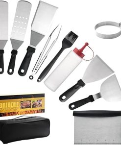 Silicone Spatula Set 8/10/14Pcs Griddle Grill Tools BBQ Spatula Tongs Brush Flat Top Barbecue Accessories Kit for Teppanyaki and Camping Large Spatula Kitchen Fish Spatula (Color : 14PCS) 2