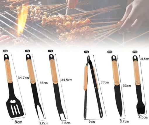 BBQ Accessories, 6PCS Non-Stick Coating Barbecue Tools Set for Men, Outdoor Stainless steel Grill Utensils Set with Baking spatula, Baking Folder, Spatula, Fork and Brush,for Cooking Camping Grilling - Image 2
