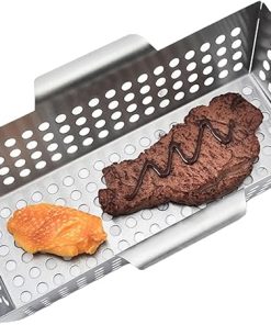 Rectangular Grill Basket Non-Stick Grilling Dish Thicken Grill Pan BBQ Accessory for Grilling Vegetable Fish Meat 2