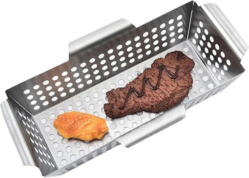 Rectangular Grill Basket Non-Stick Grilling Dish Thicken Grill Pan BBQ Accessory for Grilling Vegetable Fish Meat - Image 2