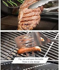 MaGiLL Stainless Steel BBQ Grill Tools Set 3 Pcs Griddle Accessories Kit with Spatulas,Tongs,Fork Heavy Duty for Outdoor BBQ Teppanyaki 2