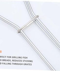 2Pcs Net Rack Fish Barbecue Clip with Wooden Handle Thick Thin Grilling Accessories for Outdoor Bbq for Grilling Fish and Vegetables Durable Wire Frame 2
