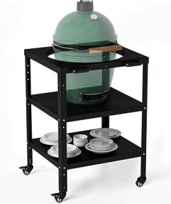 Grill Table for Large Big Green Egg, Modular Nest Frame Grill Stand with Wheel and Hook, Family Outdoor Cooking Rack for Barbecue, Compatible with M/L Model Big Green Eggs