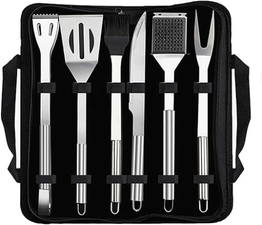 KANDUO 6PC Heavy Duty BBQ Grilling Accessories, Grill Tools Set, Stainless Steel Grilling Kit with Storage Bag, Grill Accessories for Camping, Traveling - Perfect Grill Gifts for Men