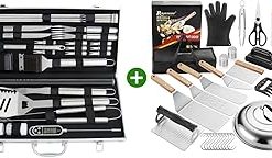 ROMANTICIST 28pc BBQ Accessories Set Bundle with Professional Grade 30PC Griddle Accessories Kit - Heavy Duty Stainless Steel Grill Set in Case for Outdoor Cooking Camping Grilling Smoking