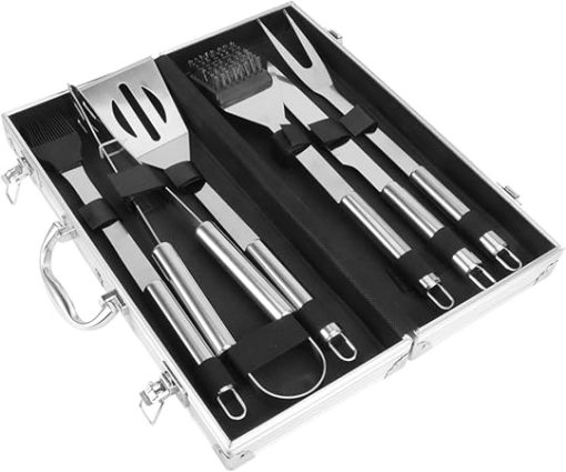 Grill Accessory Set 6-Piece Stainless Steel BBQ Tools Aluminum Case Outdoor Grill Utensils Barbecue Accessories Compact for Travel