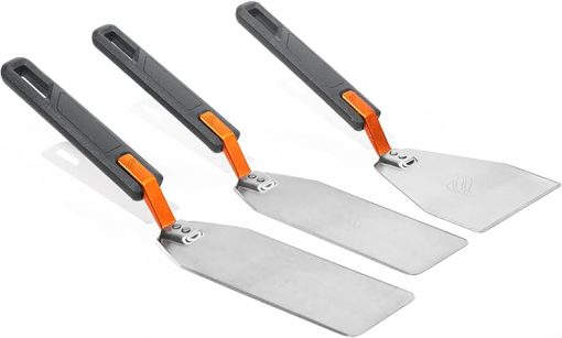 Blackstone 5275 Foldable 3 Piece Spatula Set - Two Griddle Spatula Flipper and One Scraper - Flex Fold Model Stainless Steel- Easy to Carry and Clean, Perfect Grill Cooking Accessories