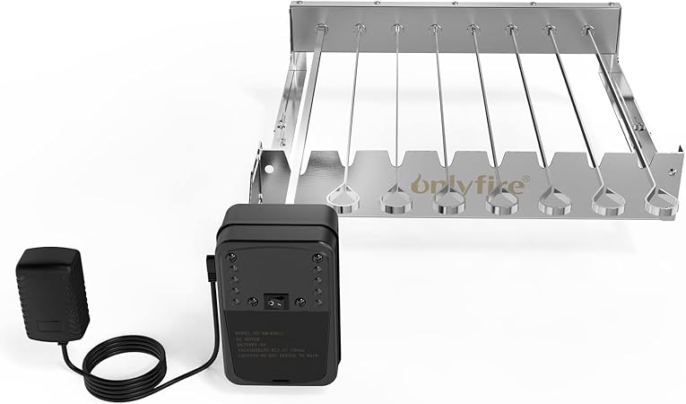 only fire Stainless Steel Electric Skewer Turner, Rotated Grilling Rack Shish Kabob Set with 7 Skewers and Dual-Purpose Rotisserie Motor 2 only fire Stainless Steel Electric Skewer Turner, Rotated Grilling Rack Shish Kabob Set with 7 Skewers and Dual-Purpose Rotisserie Motor - Image 2