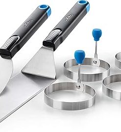 Napoleon BBQ Grill Accessory, Breakfast Tool Set with 4 Egg Rings, 70055 - Comes with Commercial Grade Spatula, Chopper Scraper, Four Egg Rings, Fold Able for Storage, Dishwasher Safe