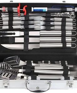 BBQ Grill Accessories Set, 32 Pcs Stainless Steel Grill Tools Grilling Accessories with Aluminum Case, Thermometer, Grill Mats for Camping/Backyard Barbecue, Grill Utensils Set for Men Women
