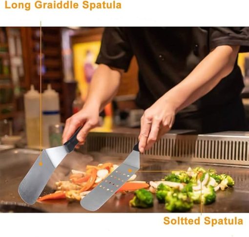 BBQ Set Cooking Spatula BBQ Spatula Outdoor BBQ Tool BBQ Teppanyaki Set - Heavy Duty Stainless Steel Grill Set in Case for Outdoor Cooking Camping Grilling,Silver - Image 2