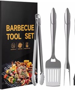 Heavy Duty Grill Tools Set, Stainless Steel BBQ Accessories with Spatula, Fork, Tongs and Basting Brush, Perfect for Barbecue & Grilling, 4PCS 2