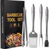 Heavy Duty Grill Tools Set, Stainless Steel BBQ Accessories with Spatula, Fork, Tongs and Basting Brush, Perfect for Barbecue & Grilling, 4PCS