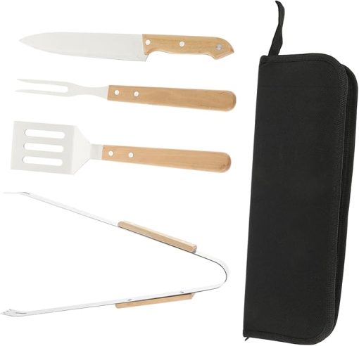 Stainless Steel Grill Utensil Set BBQ Accessories 4-Piece Grilling Tools Portable Camping Cooking Kit Anti-Slip Handle