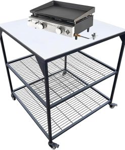 Movable Food Prep and Work Cart Table Stainless Steel Grill Cart Modular Table with Wheels Commercial Kitchen Table Heavy Duty Grill Cart Outdoor Cart