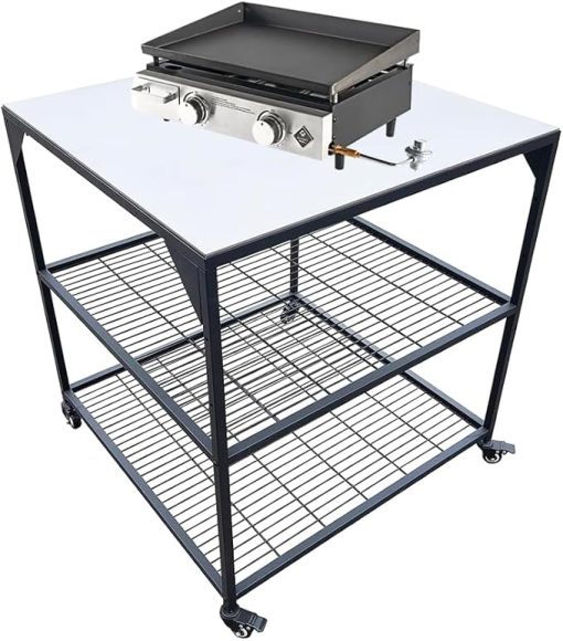 Movable Food Prep and Work Cart Table Stainless Steel Grill Cart Modular Table with Wheels Commercial Kitchen Table Heavy Duty Grill Cart Outdoor Cart