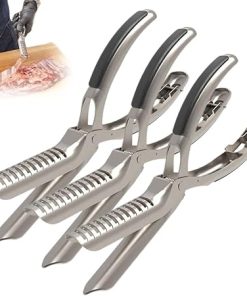 BBQ Rib Skinner Tool, Stainless Steel Rib Membrane Remover Tools, Rib Prep Pro, Professional Boning Tongs Boning Knife Set for Perfect Ribs, Ergonomic Handle Precise Cutting for BBQ Enthusiast(3pcs)