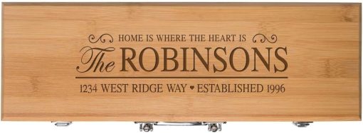 LifeSong Milestones Personalized Family Custom Engraved BBQ Tools Grill Accessories Tool Set 3pc Stainless Steel Barbecue Gift Set for Outdoor Grills (Bamboo) (Home is Where The Heart) - Image 2