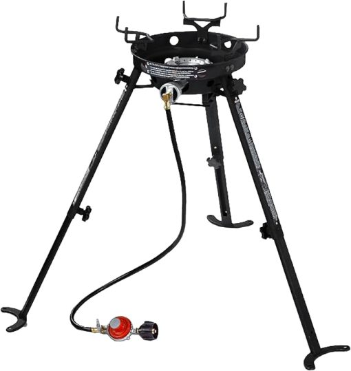 Eastman Outdoors 90411 Portable Kahuna Burner with XL Pot and Wok Brackets with Adjustable and Removable Legs, Black, Pack of 1