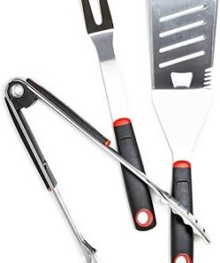 JHUS 3 in 1 BBQ Tool Set – Barbecue Tool Set w/Black Red Handle Griddle Accessories Grilling Accessories Grill Brush BBQ Accessories Smoker Grill Kitchen Set Grill Accessories Camping Grill Bas 2