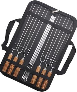 10pcs Bbq Skewers Set Stainless Steel Wooden Handles Grilling Tools for Outdoor Easy to Use