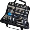 POPETPOP 28pc BBQ Tool Set Bag Stainless Steel Shovel Thermometer Brush Fork Clamp Grill Tools for Easy Outdoor BBQ