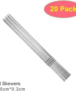 BBQ 50Pcs Reusable Stainless Steel Barbecue Skewer with Handle BBQ Skewers Kebab Iron Stick for Outdoor Camping Picnic Tools Accessories(20pcs Style B) 2