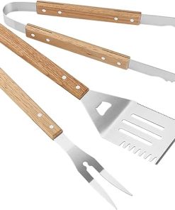 Heavy Duty BBQ Grilling Tools Set of 3 pcs Extra Thick Stainless Steel Spatula, Fork and Tongs Gift Box Package Perfect for Barbecue and Grill Stainless Steel Grilling Kit Smoker