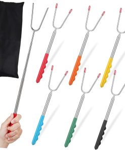 12pcs Telescoping Bbq Fork Stainless Steel Roasting Forks for Hot Dogs Marshmallows Vegetables Durable Outdoor Grilling Tools with Handles