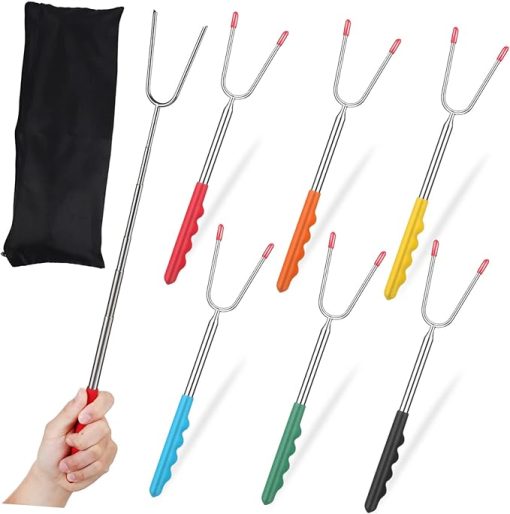 12pcs Telescoping Bbq Fork Stainless Steel Roasting Forks for Hot Dogs Marshmallows Vegetables Durable Outdoor Grilling Tools with Handles