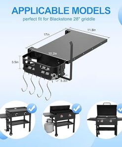 Foldable Griddle Side Shelf and Griddle Caddy for Blackstone 28″ Griddles, Griddles Side Table and Storage Box with Paper Towel Holder, 4 Utensil Hooks for Blackstone Grill Accessories Space Saving 2