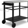 Outdoor Kitchen Island Rolling Bar Cart with Stainless Steel Top and Storage, Dark Brown Wood, Modular Design 3