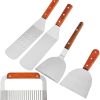 Flat Top Grill Accessory Set, Outdoor BBQ Teppanyaki and Professional Griddle Accessory Kit with Wooden Handle Stainless Steel for Camping