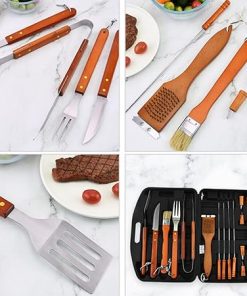 18pcs Stainless Steel Grill Tool Set for Men Dad, Heavy Duty Grilling Accessory Kit for Backyard, BBQ Utensils Gift Set with Bag for Birthday, Portable Grilling Utensils for Outdoor Camping Brown 2