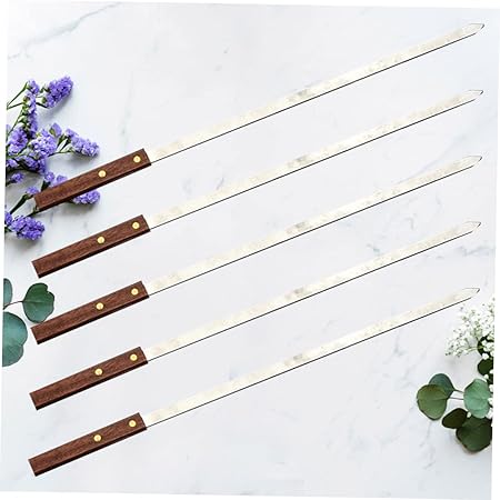Mikikit 5Pcs Flat Meat Skewers with Wooden Handle Durable Stainless Steel Sticks for Family Gatherings Outdoor Parties and Grilling Rustproof Barbecue Tools 2 Mikikit 5Pcs Flat Meat Skewers with Wooden Handle Durable Stainless Steel Sticks for Family Gatherings Outdoor Parties and Grilling Rustproof Barbecue Tools - Image 2