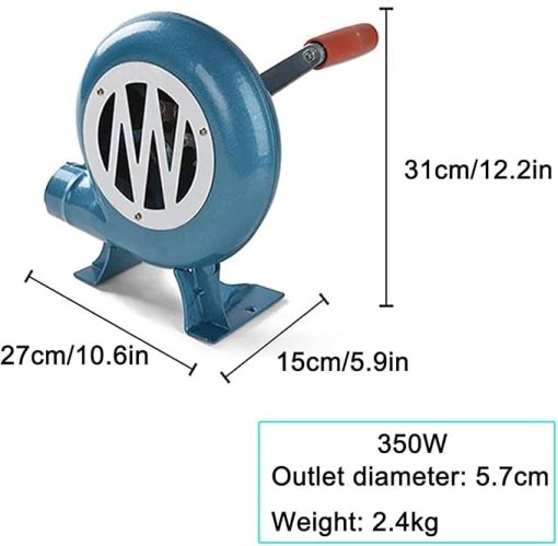 Hand Crank Blacksmith Forge Blower - Portable Iron Gear Popcorn Fan, Outdoor Cooking Metal Fan Blade BBQ Fan Air Blower, Barbecue Fire Bellows for Picnic Camping Stove Accessories(350W) - Image 2