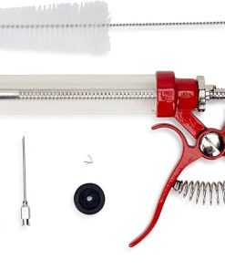 Butcher BBQ Pistol Grip Gourmet Meat Injector Syringe | Metal Handle | 50cc Pistol Grip Injection Syringe | 2 Different Needles for Different Meats | BBQ Smoker Accessories | Tailgating Accessories