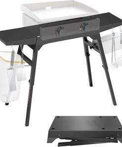 Griddle Stand for Blackstone 17''/22'' Griddle, Portable Blackstone Stand with Sideshelfs, Tool Hooks, Paper Towel Holder and Garbage Bag Holder, Foldable Grill Stand for Ourdoor Tailgating or Camping