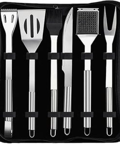 6pcs BBQ Tools Gift Set, Stainless Steel Grill Utensils, Grilling Accessories Kit in Portable Carrying Bag for Camping BBQ Tools