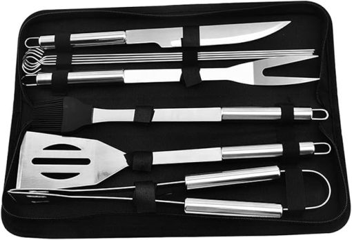 BBQ Grill Tools Set,9Pcs BBQ Tools Set Metal Toasting Fork Barbecue Brush BBQ Knife Spatula Grilling Utensil for Outdoor BBQ Tools Kit
