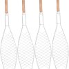 MERRYHAPY Outdoor Barbecue Tool 4 Pcs Metal Fish Grill Clip Wooden Handle Non-stick Mesh Clip Bbq Basket for Whole Fish